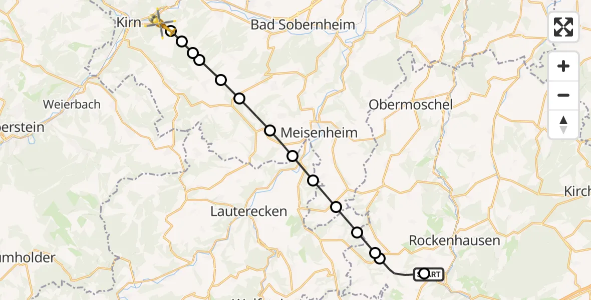 Flugroute Rettungshubschrauber Imsweiler UL - Kirn, 29 April 2026, 14:35