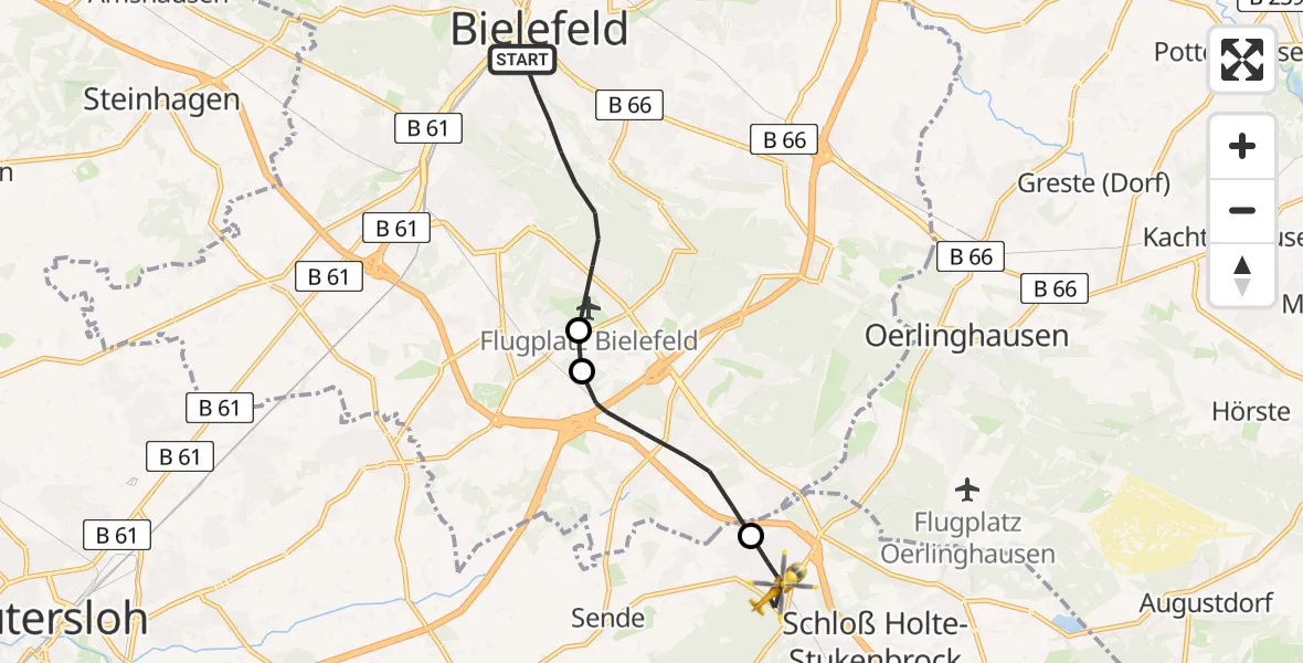 Flugroute Rettungshubschrauber Bielefeld - Schloß Holte-Stukenbrock, 29 April 2026, 14:43