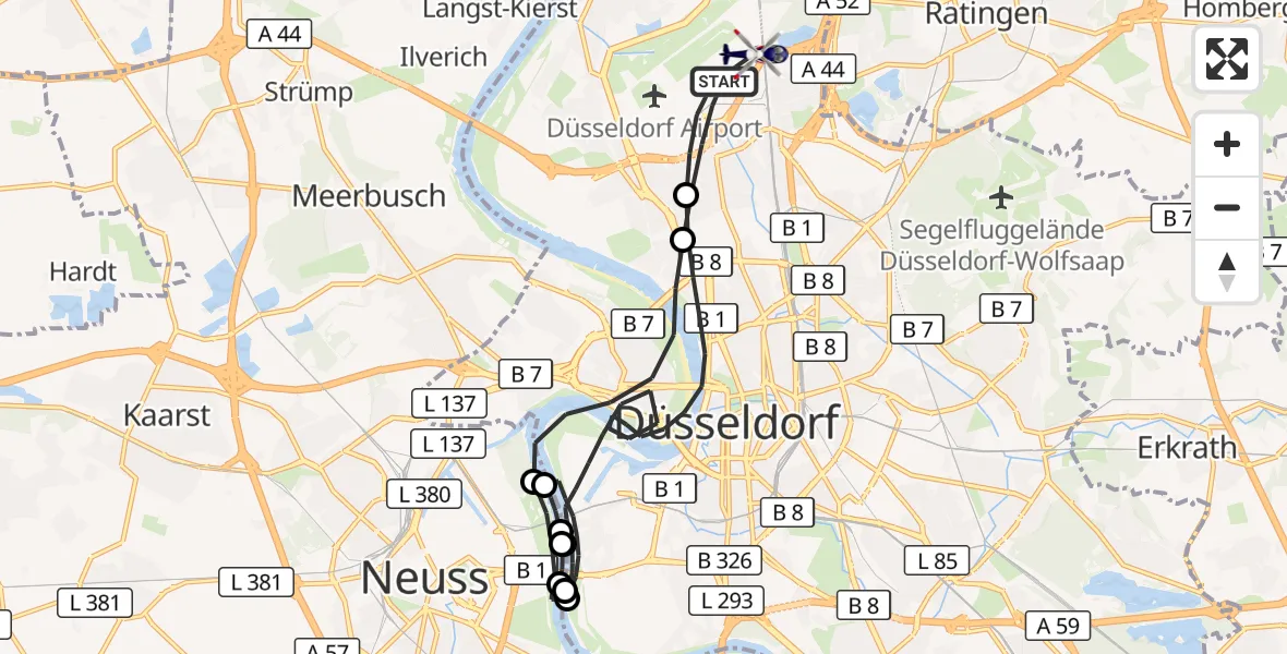 Flugroute Polizeihubschrauber Düsseldorf Flughafen - Düsseldorf Flughafen, 29 April 2026, 14:56