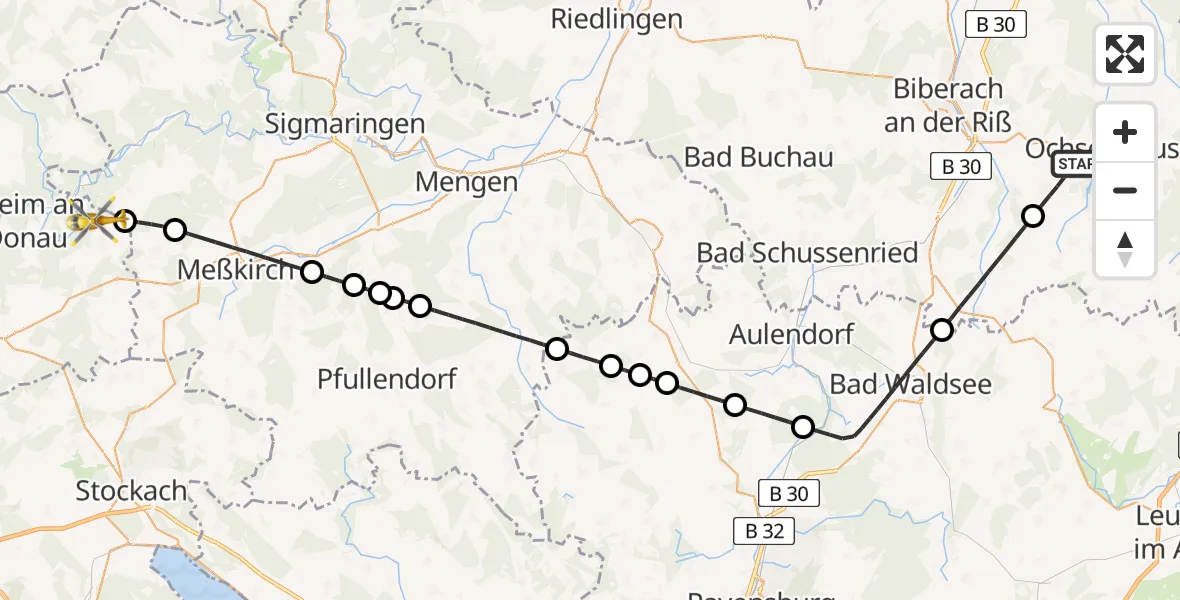 Flugroute Rettungshubschrauber Ochsenhausen - Buchheim, 29 April 2026, 15:06