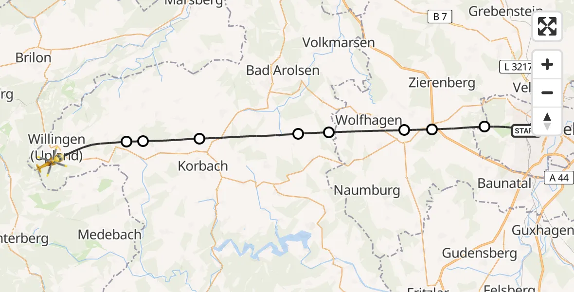 Flugroute Rettungshubschrauber Kassel - Willingen (Upland), 29 April 2026, 15:14