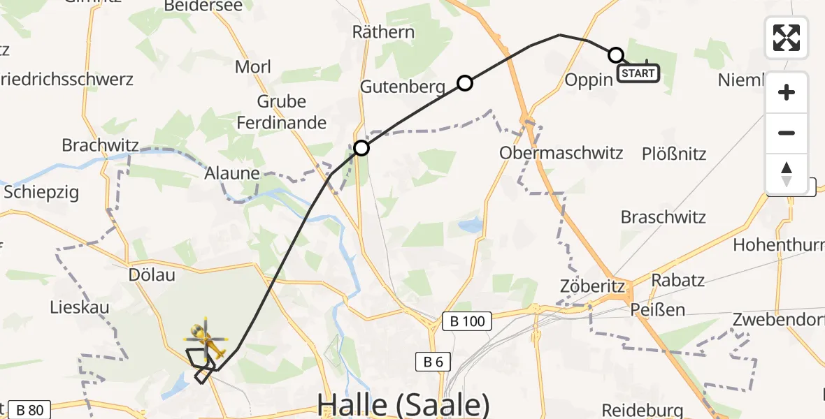 Flugroute Rettungshubschrauber Halle-Oppin Flugplatz - Halle (Saale), 29 April 2026, 15:18