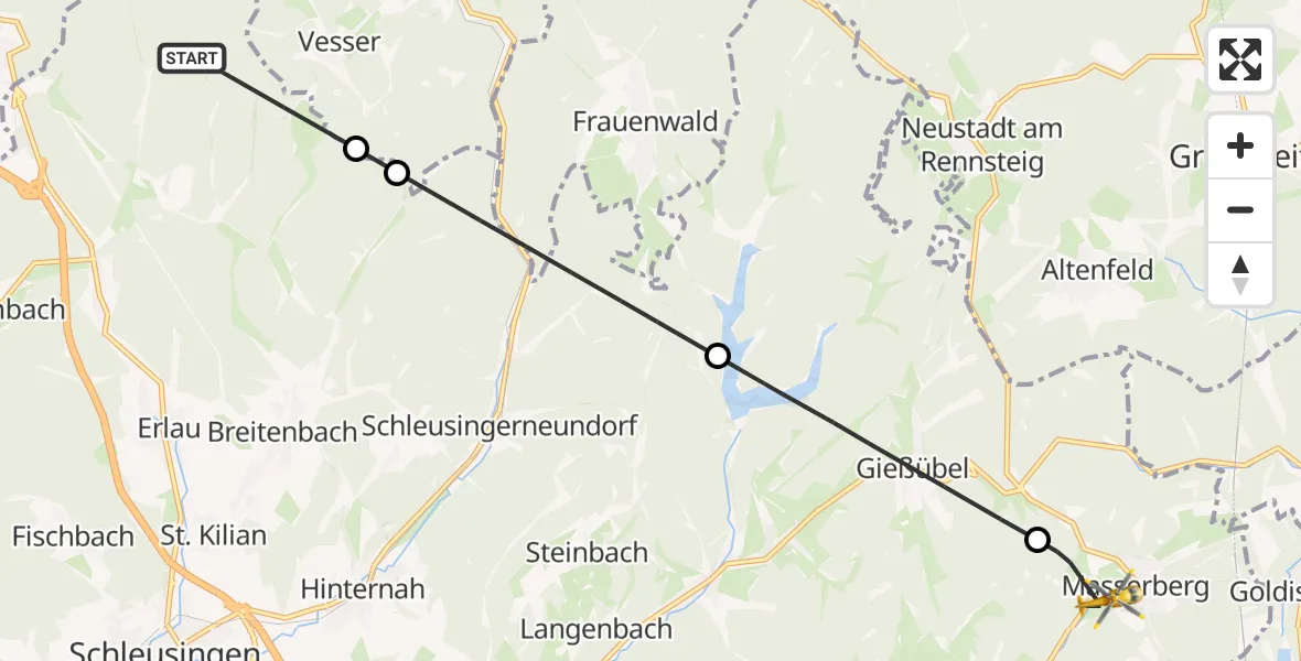 Flugroute Rettungshubschrauber Schleusingen - Masserberg, 29 April 2026, 15:26