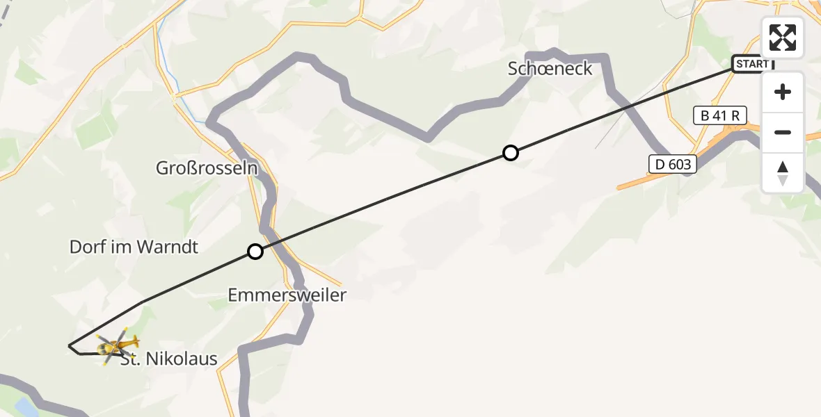 Flugroute Rettungshubschrauber Saarbrücken - Großrosseln, 29 April 2026, 15:30