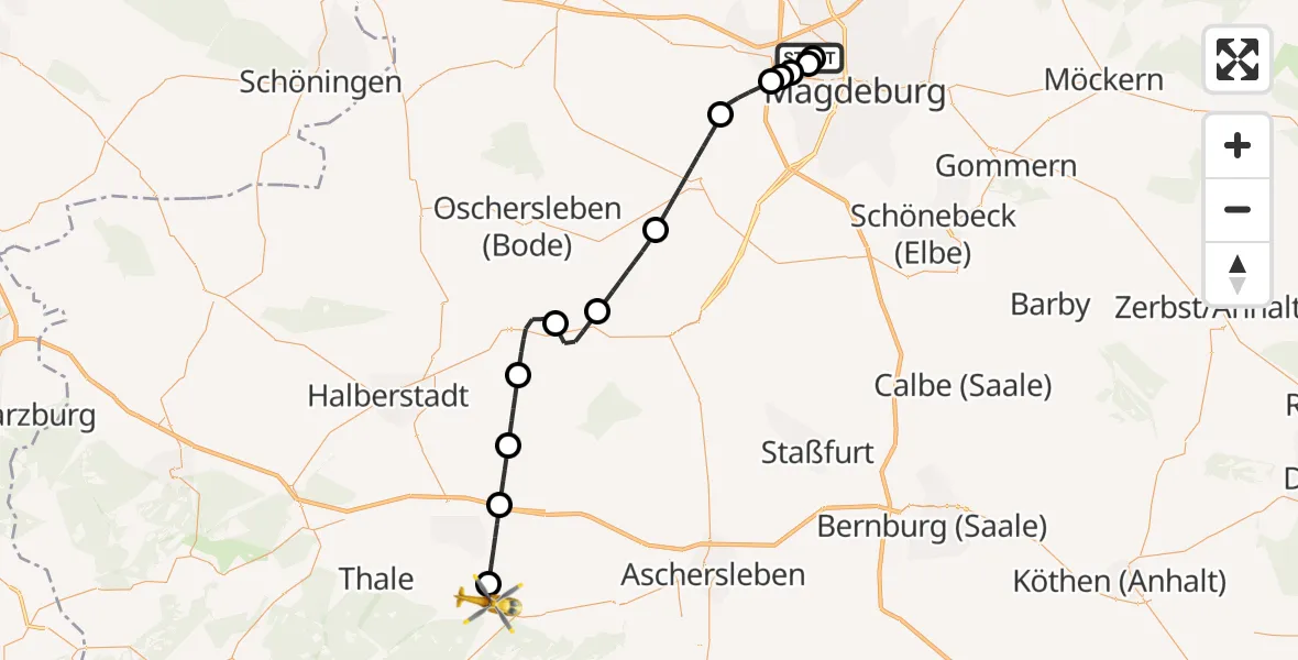 Flugroute Rettungshubschrauber Magdeburg Hospital - Ballenstedt, 29 April 2026, 15:32