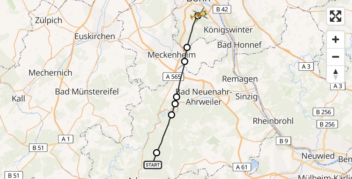 Flugroute Ambulanzhubschrauber Leimbach - Bonn University Hospital, 29 April 2026, 15:35
