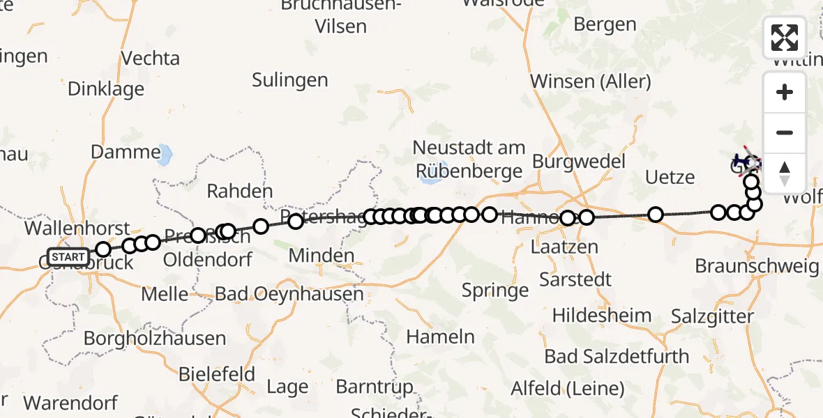 Flugroute Polizeihubschrauber Osnabrück - Gifhorn Bundespolizei Hubschrauberlandeplatz, 29 April 2026, 15:42