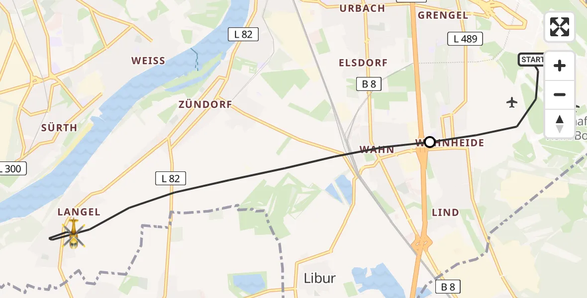 Flugroute Rettungshubschrauber Köln Bonn Flughafen - Köln, 29 April 2026, 15:47