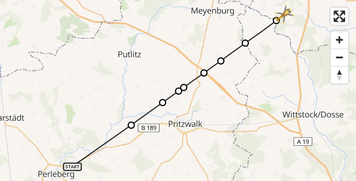Flugroute Rettungshubschrauber Perleberg - Eldetal, 29 April 2026, 15:48