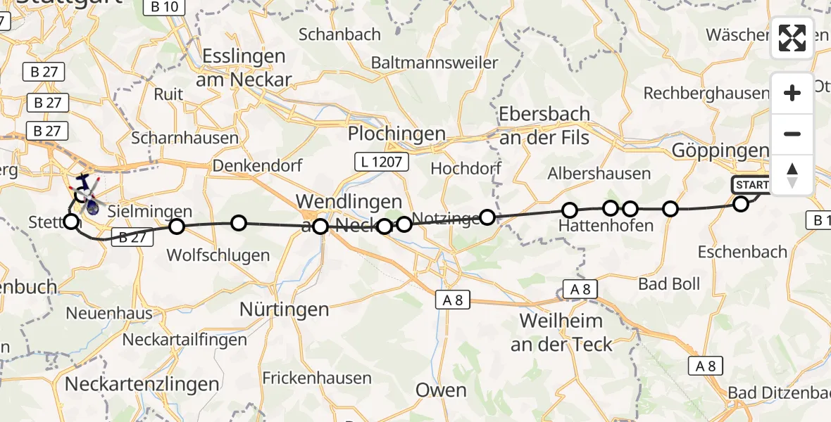 Flugroute Polizeihubschrauber Göppingen - Flughafen Stuttgart, 29 April 2026, 15:57