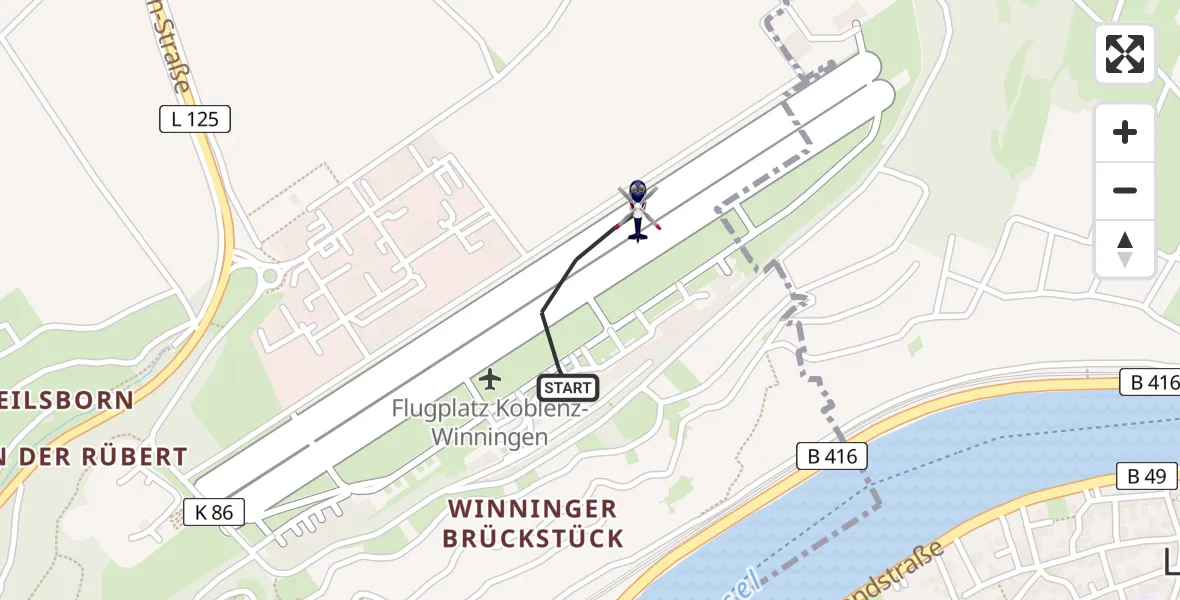Flugroute Polizeihubschrauber Koblenz-Winningen Flugplatz - Koblenz-Winningen Flugplatz, 29 April 2026, 15:58