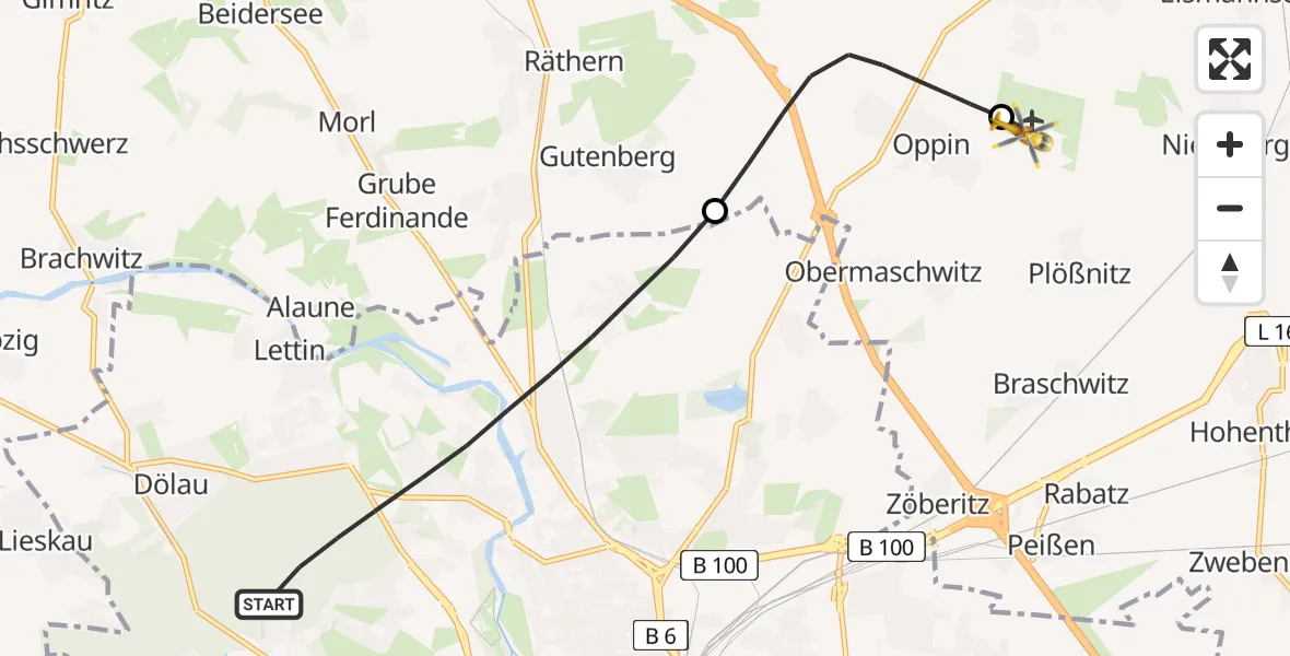 Flugroute Rettungshubschrauber Halle (Saale) - Halle-Oppin Flugplatz, 29 April 2026, 16:01