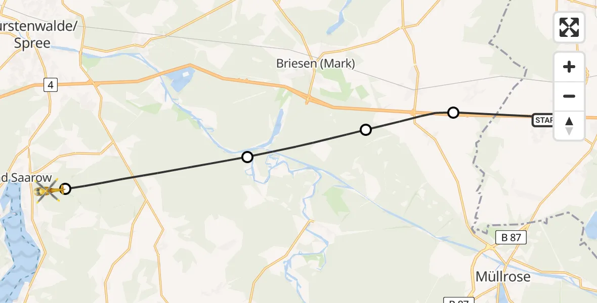 Flugroute Rettungshubschrauber Frankfurt (Oder) - Bad Saarow, 29 April 2026, 16:03