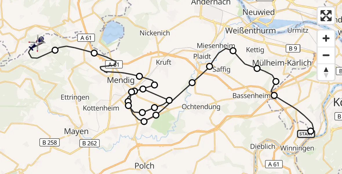 Flugroute Polizeihubschrauber Koblenz-Winningen Flugplatz - Rieden, 29 April 2026, 16:05