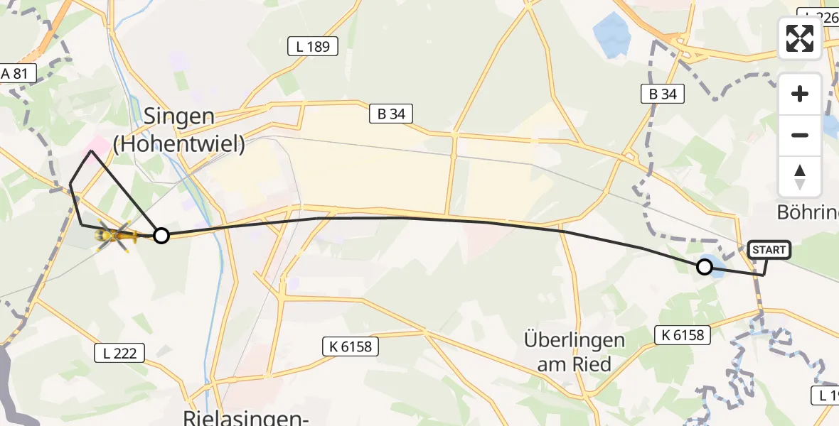 Flugroute Rettungshubschrauber Radolfzell am Bodensee - Singen (Hohentwiel), 29 April 2026, 16:06