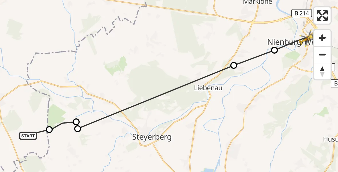 Flugroute Rettungshubschrauber Kirchdorf - Nienburg (Weser), 29 April 2026, 16:06