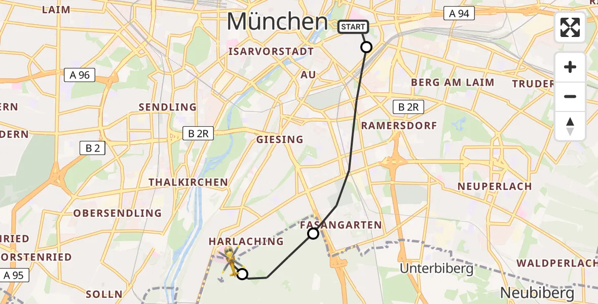 Flugroute Rettungshubschrauber Rechts der Isar University Hospital - ADAC Air Rescue Center Hubschrauberlandeplatz (Christoph 1), 29 April 2026, 16:07