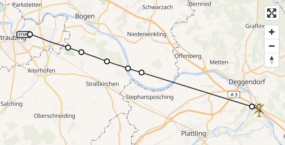 Flugroute Rettungshubschrauber Sankt Elisabeth Hospital Straubing - Deggendorf, 29 April 2026, 16:16