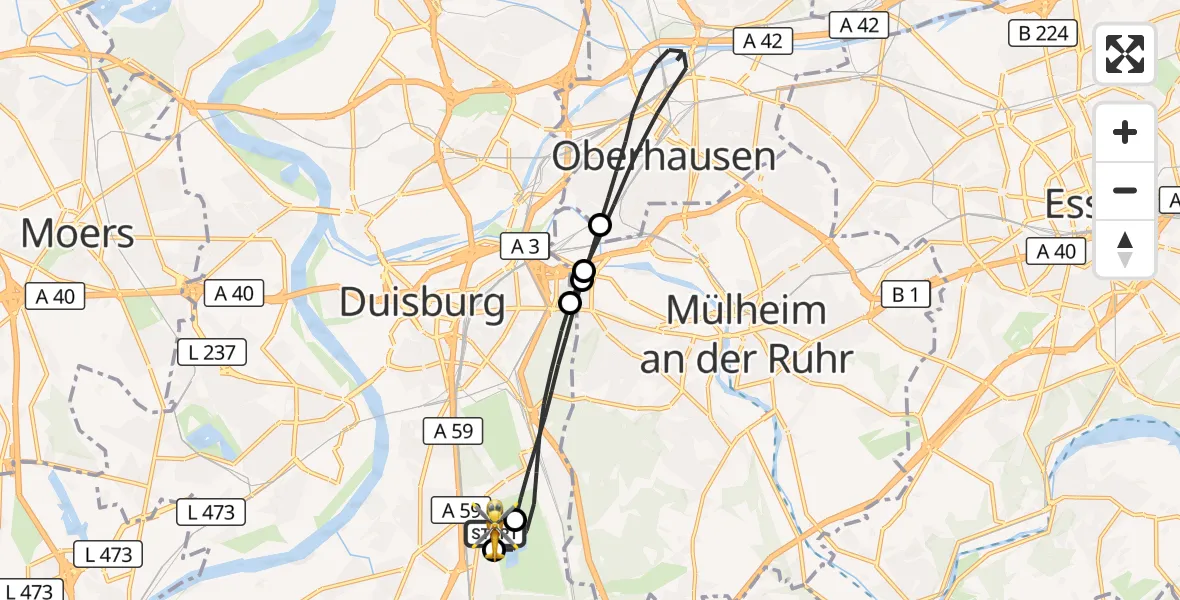 Flugroute Rettungshubschrauber Duisburg Air Rescue Hubschrauberlandeplatz (Christoph 9) - Duisburg Air Rescue Hubschrauberlandeplatz (Christoph 9), 29 April 2026, 16:27