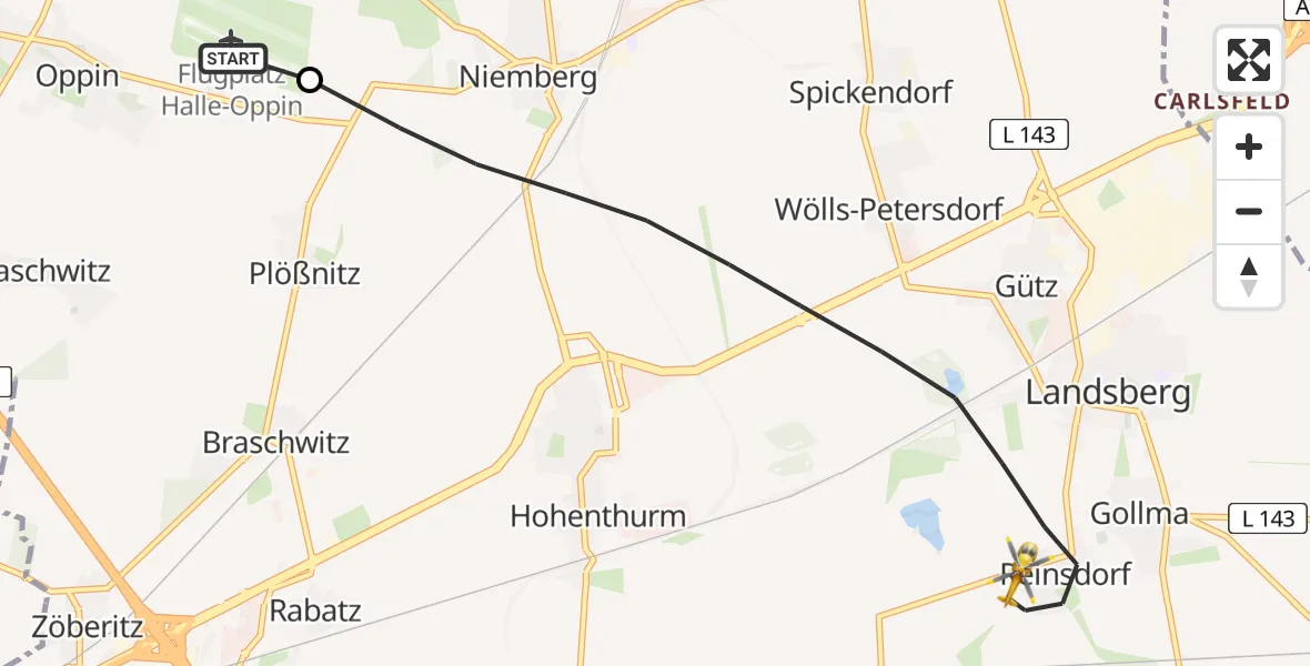 Flugroute Rettungshubschrauber Halle-Oppin Flugplatz - Landsberg, 29 April 2026, 16:29