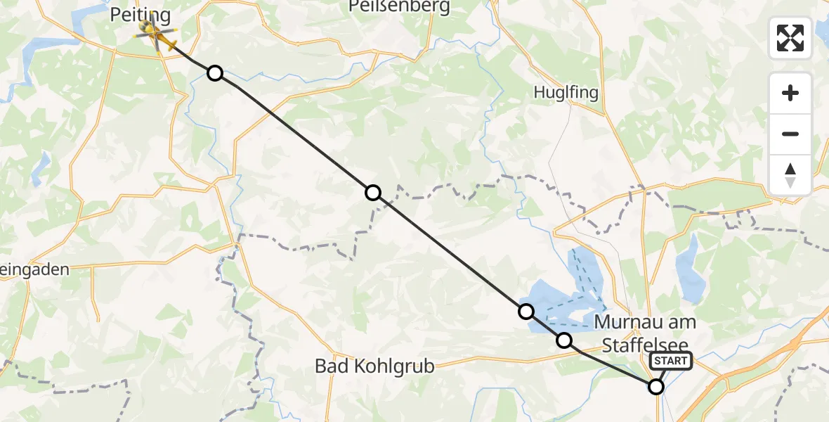 Flugroute Rettungshubschrauber Murnau Accident Hospital - Peiting, 29 April 2026, 16:37