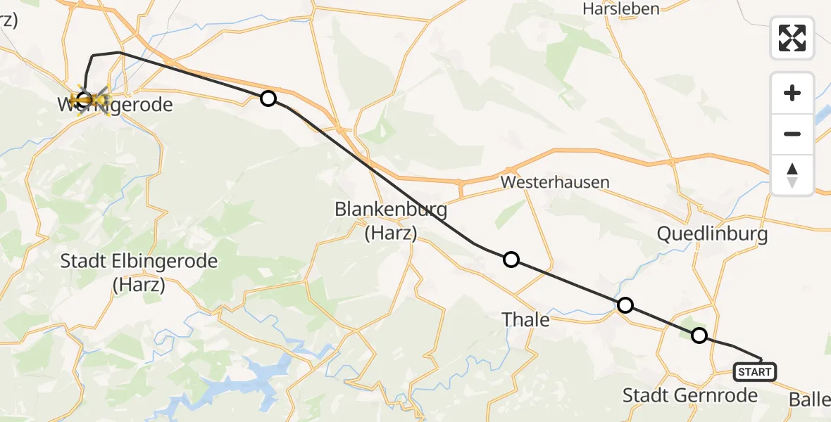 Flugroute Rettungshubschrauber Ballenstedt - Harz Hospital Wernigerode, 29 April 2026, 16:38