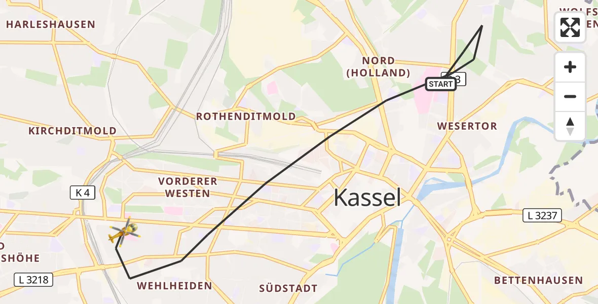 Flugroute Rettungshubschrauber Kassel - Kassel, 29 April 2026, 16:43