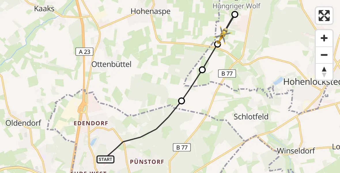 Flugroute Rettungshubschrauber Itzehoe - Hohenlockstedt, 29 April 2026, 16:47