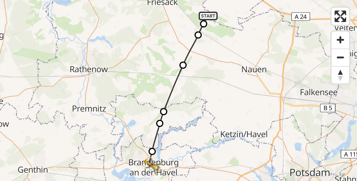 Flugroute Rettungshubschrauber Wiesenaue - Brandenburg an der Havel, 29 April 2026, 16:55