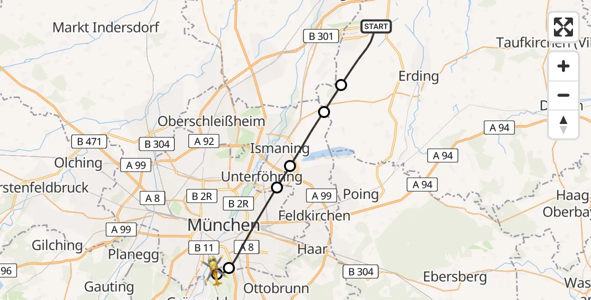 Flugroute Rettungshubschrauber Oberding - ADAC Air Rescue Center Hubschrauberlandeplatz (Christoph 1), 29 April 2026, 16:58