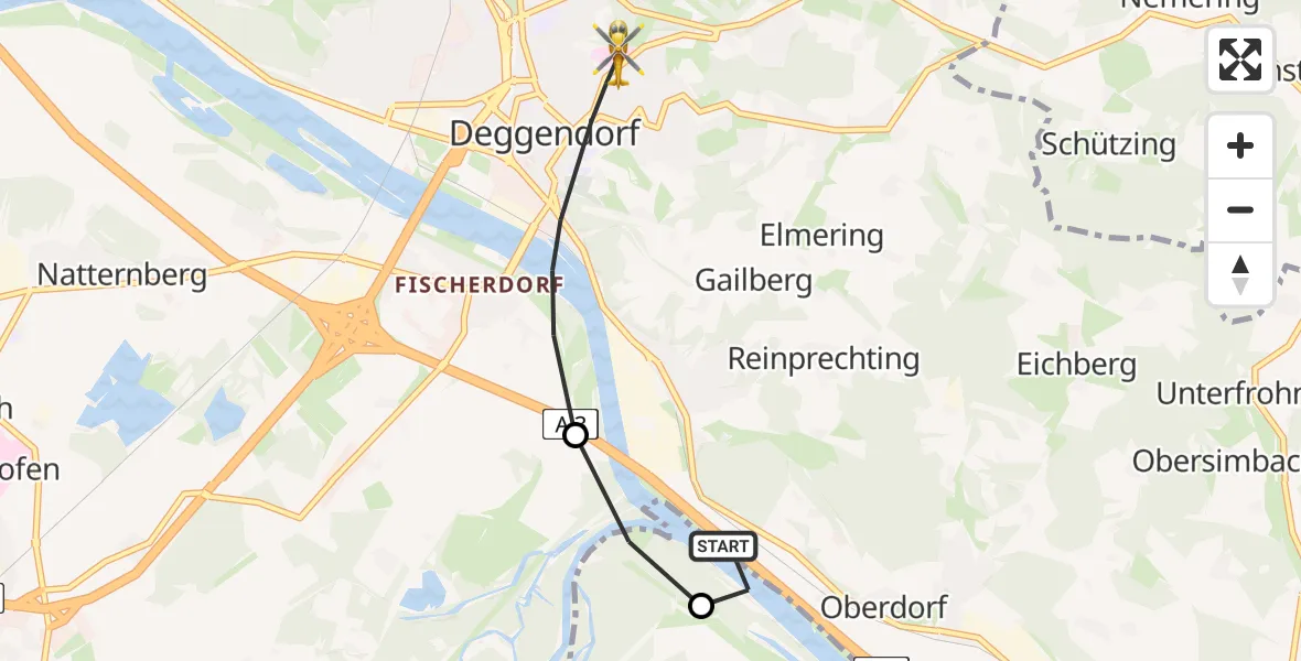 Flugroute Rettungshubschrauber Deggendorf - Deggendorf, 29 April 2026, 16:58