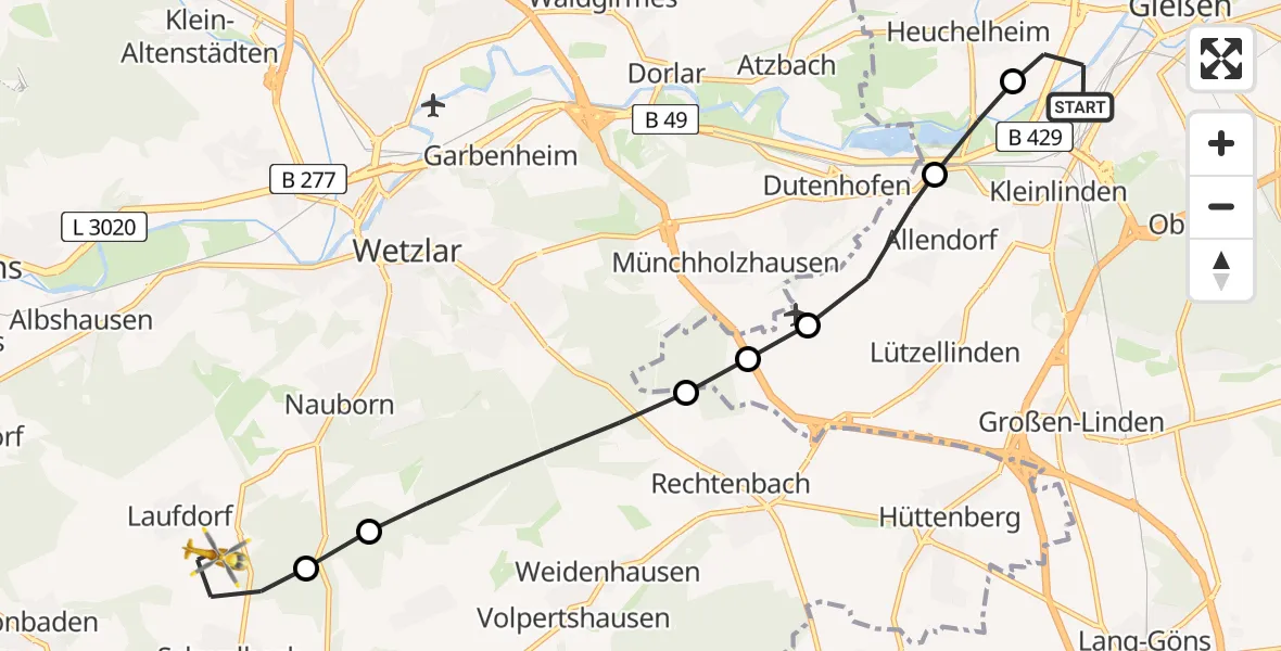 Flugroute Rettungshubschrauber Gießen - Schöffengrund, 29 April 2026, 17:02