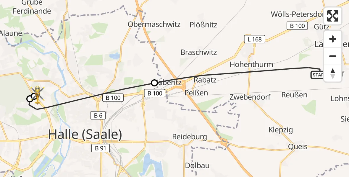 Flugroute Rettungshubschrauber Landsberg - Halle (Saale) University Hospital, 29 April 2026, 17:02