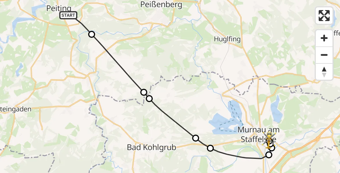 Flugroute Rettungshubschrauber Peiting - Murnau Accident Hospital, 29 April 2026, 17:08