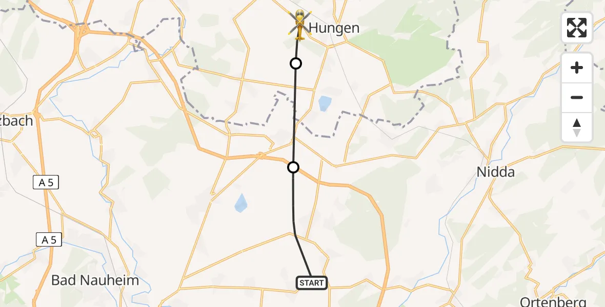 Flugroute Ambulanzhubschrauber Echzell - Hungen, 29 April 2026, 17:13