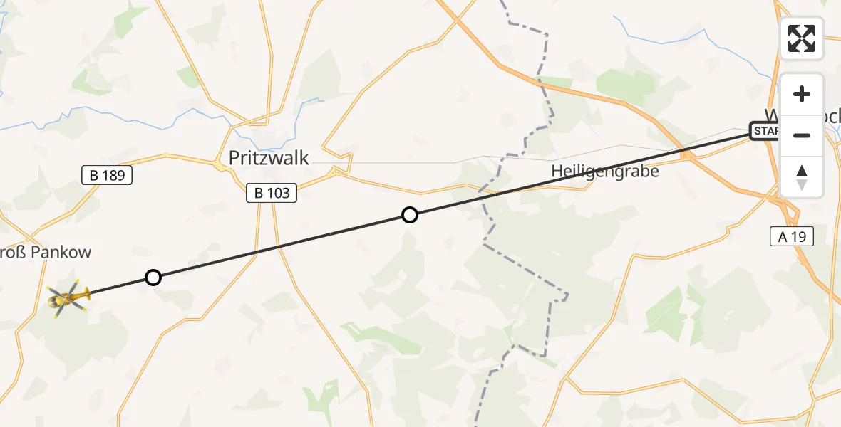 Flugroute Rettungshubschrauber Wittstock/Dosse - Groß Pankow (Prignitz), 29 April 2026, 17:17