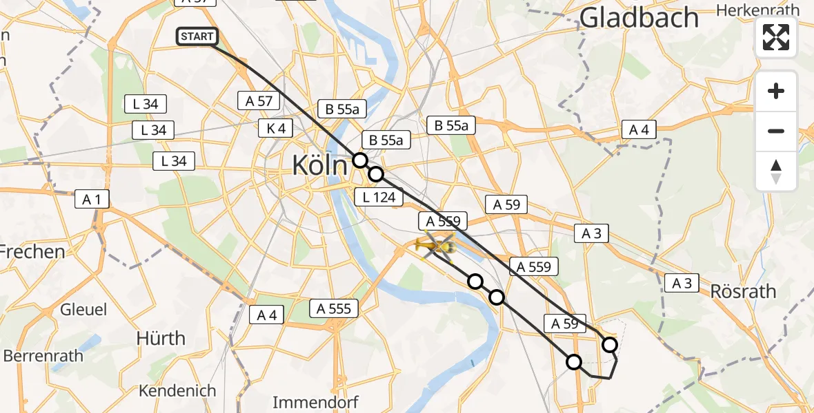 Flugroute Ambulanzhubschrauber Köln - Köln, 29 April 2026, 17:24