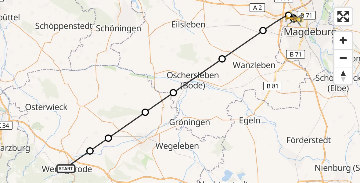 Flugroute Rettungshubschrauber Wernigerode - Magdeburg Hospital, 29 April 2026, 17:28