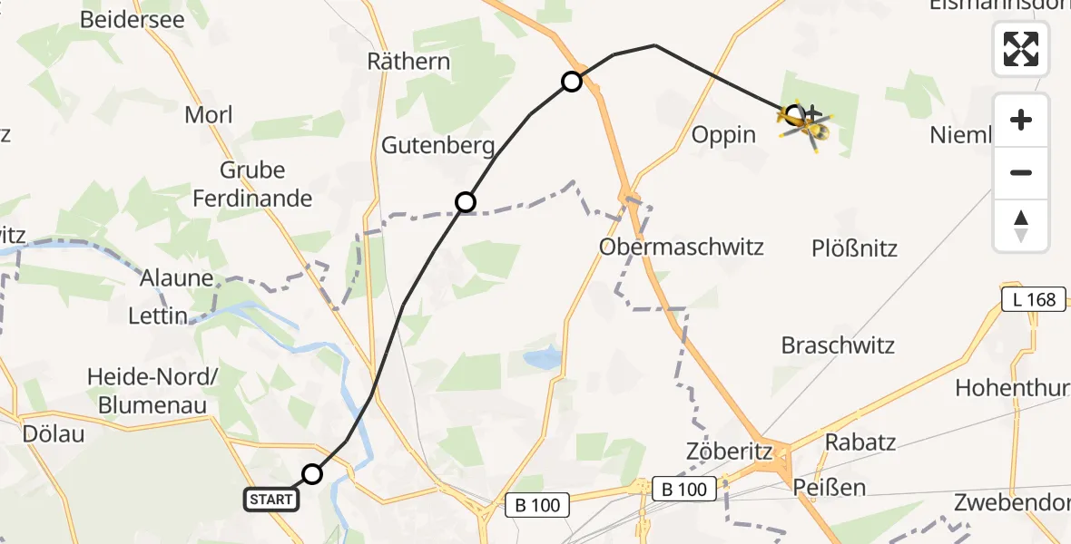 Flugroute Rettungshubschrauber Halle (Saale) University Hospital - Halle-Oppin Flugplatz, 29 April 2026, 17:29