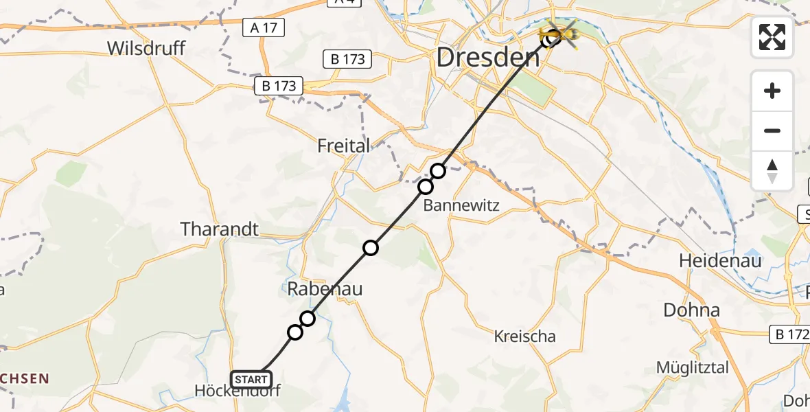 Flugroute Rettungshubschrauber Klingenberg - Dresden University Hospital, 29 April 2026, 17:43