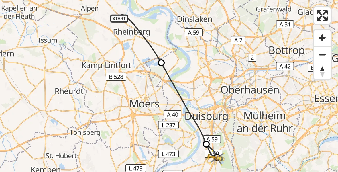 Flugroute Rettungshubschrauber Rheinberg - Duisburg, 29 April 2026, 17:47