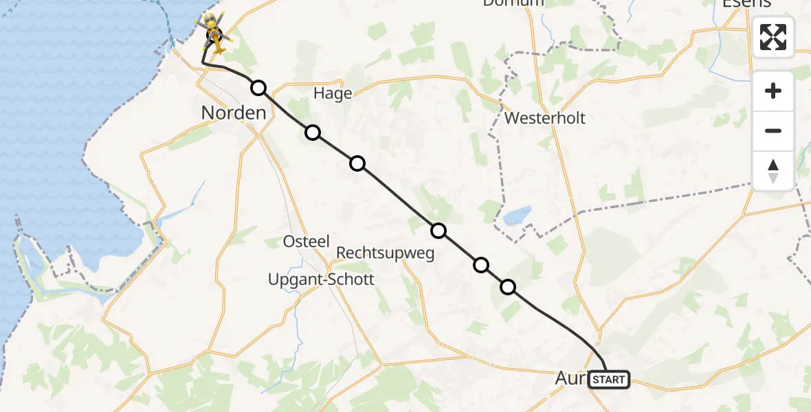 Flugroute Ambulanzhubschrauber Aurich - Norden-Norddeich Flughafen, 29 April 2026, 17:51