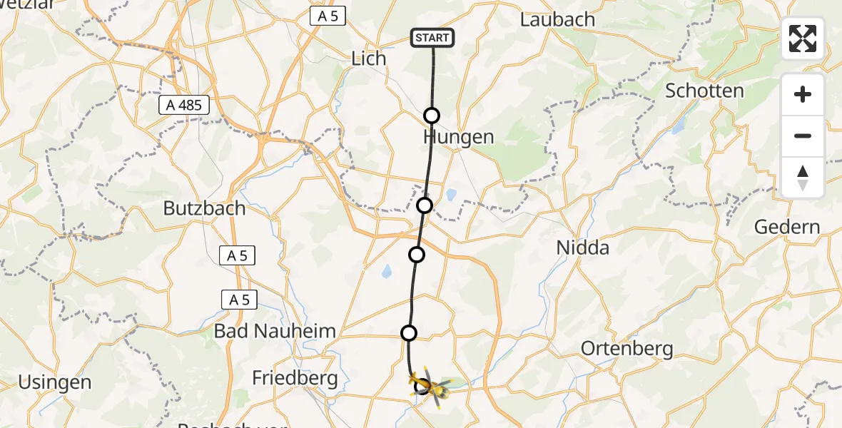 Flugroute Ambulanzhubschrauber Lich - Florstadt, 29 April 2026, 17:52