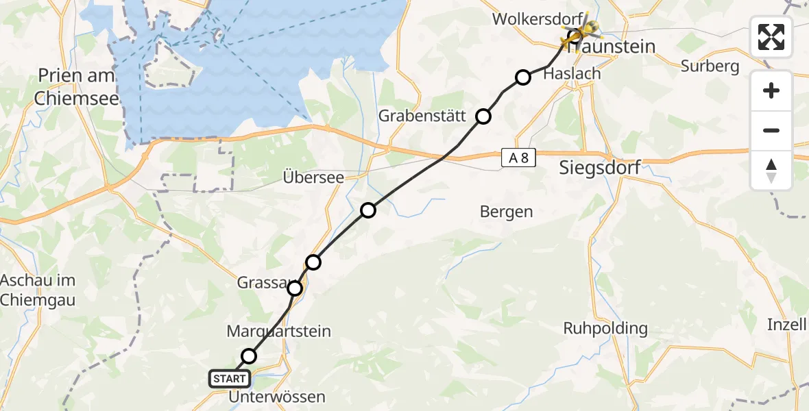 Flugroute Rettungshubschrauber Schleching - Traunstein Hospital, 29 April 2026, 17:54