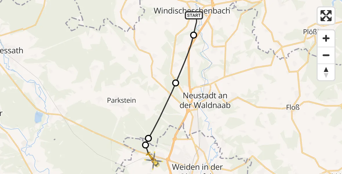 Flugroute Rettungshubschrauber Windischeschenbach - Weiden i.d.OPf., 29 April 2026, 18:03