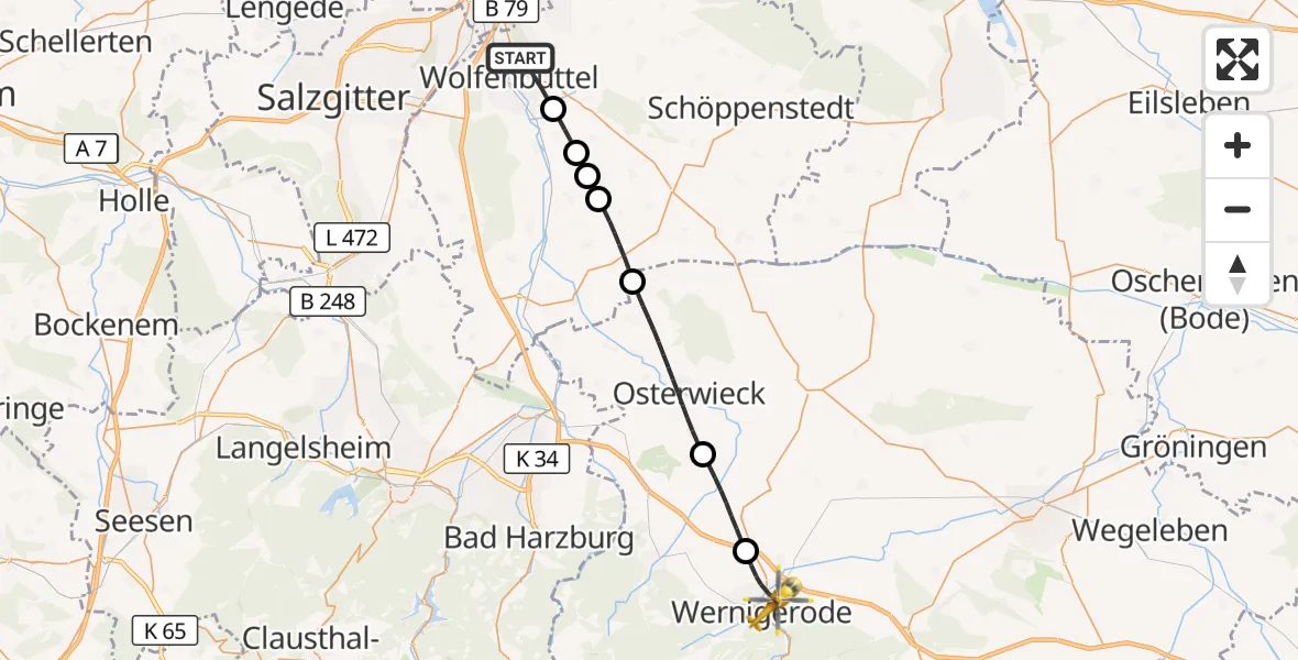 Flugroute Rettungshubschrauber Wolfenbüttel - Wernigerode, 29 April 2026, 18:08