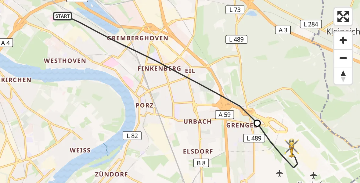 Flugroute Ambulanzhubschrauber Köln - Köln Bonn Flughafen, 29 April 2026, 18:08