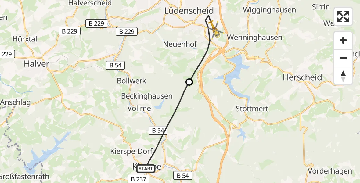 Flugroute Rettungshubschrauber Kierspe - Lüdenscheid, 29 April 2026, 18:28