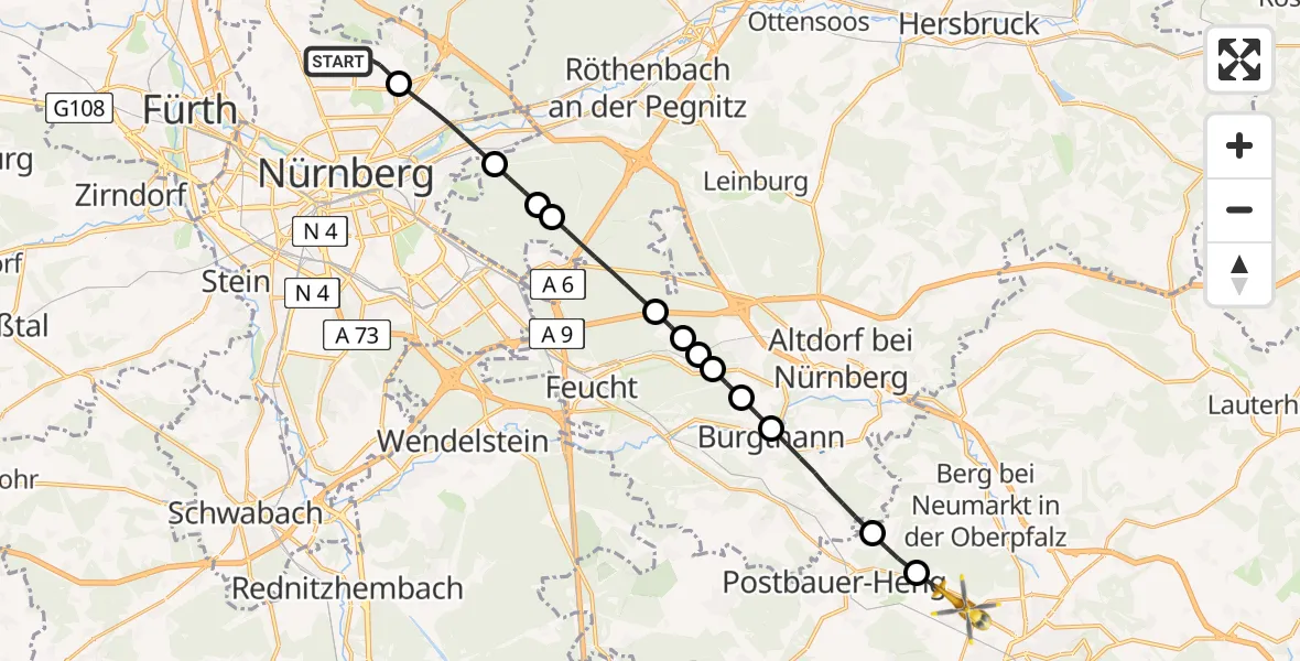 Flugroute Ambulanzhubschrauber Flughafen Nuremberg - Neumarkt i.d.OPf., 29 April 2026, 18:37