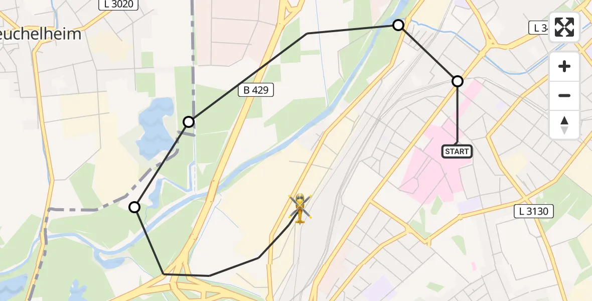 Flugroute Rettungshubschrauber Gießen University Hospital - Gießen, 29 April 2026, 18:46